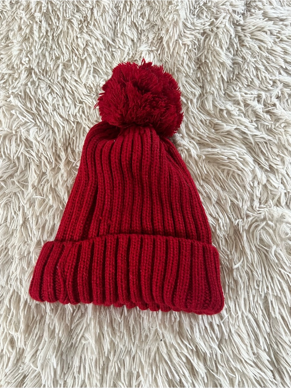 Kids Pom-Pom Beanie Hat - Red